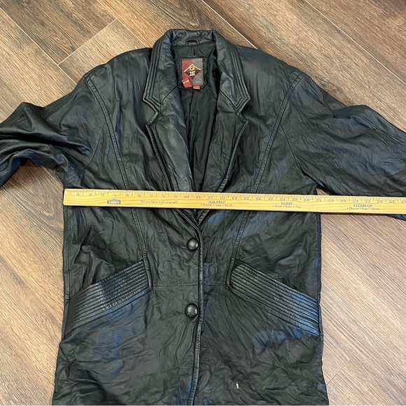 G3 Bomber Jacket Medium Leather Flight G-III Black HEAVY Grunge Y2K Vtg - Picture 3 of 13